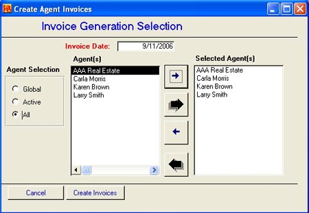 Pro Gold XP Create Agent Invoices Screen