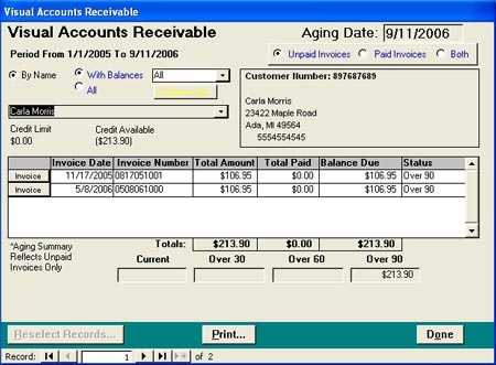 Pro Gold XP Account Receivables Screen